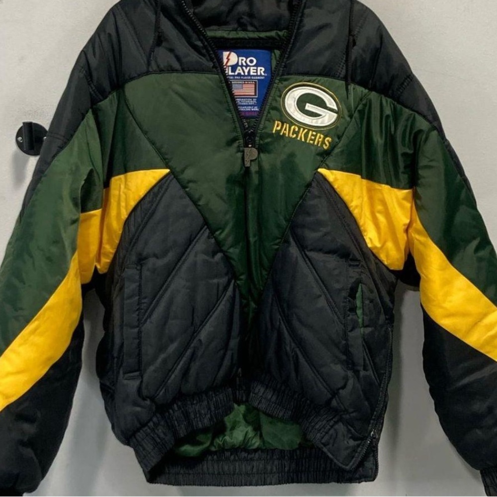Green Bay Packers Pro Player Mens XL Winter Hooded Jacket Original 1990s 90s